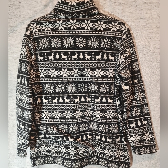 Lands’ End Holiday Black and White Winter Fleece Sweater M 10/12 Turtlen… - Picture 1 of 6
